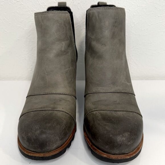 Sorel Lea Wedge Joan of Arctic Gray Leather Booties Size 7 VGUC - Picture 2 of 7